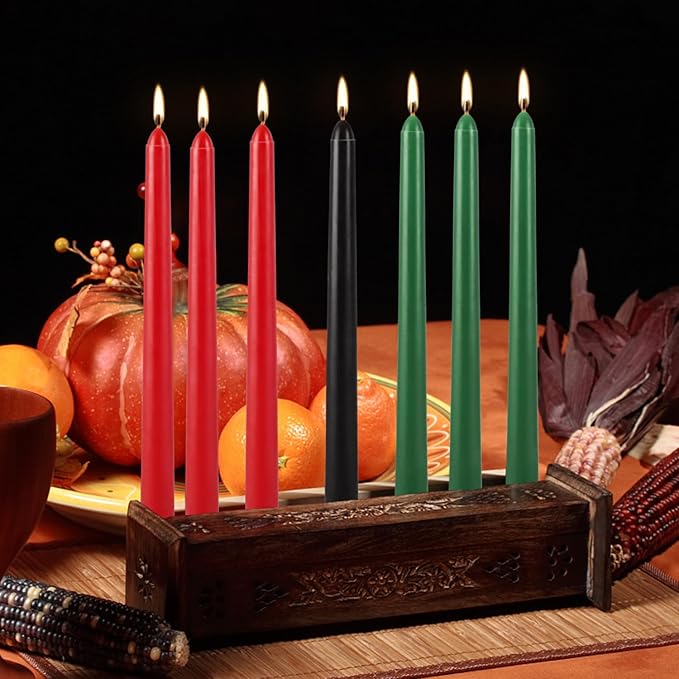 14-Pack Kwanzaa Candles Set - 6 Red, 2 Black, 6 Green Taper Candles, 10 Inch Unscented for Kinara, Holiday Centerpiece, African American Celebration, Principles & Heritage