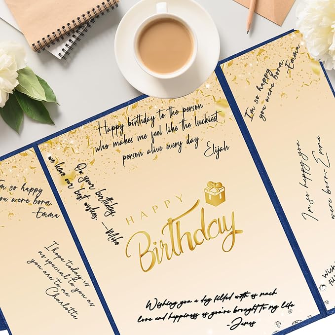 Crenics Blue and Gold Birthday Decorations for Women Men, Creative Birthday Guest Signature Book Alternative 18" x 12", Awesome Birthday Gifts for Girls or Boys