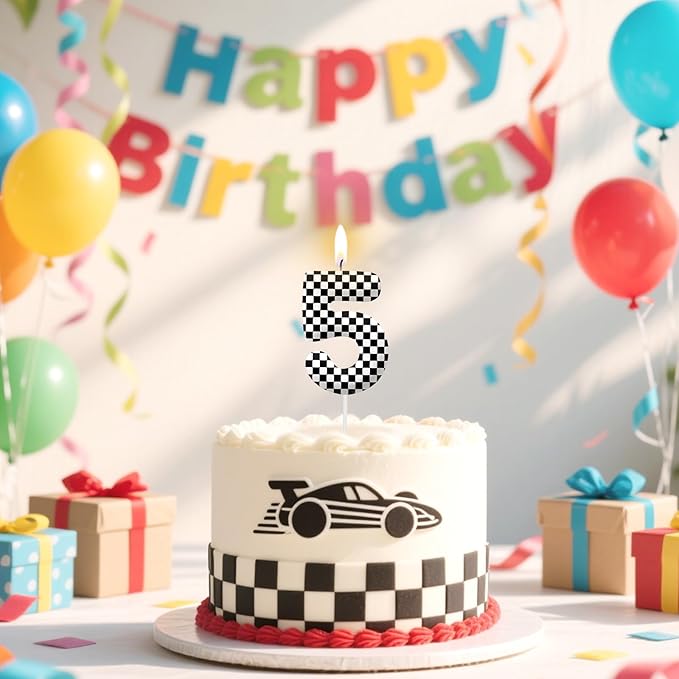 Racing Cars Number 30 Birthday Candles, Black White Checkered Flag Themed Cake Topper for Boys Girls, Cake Decorations for Birthdays, Race Car Theme Party Supplies, Candles for Party Decorations