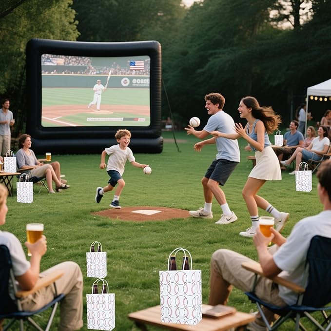 FUGOCOOG 24 Pack Baseball Goodie Gift Bags Favor Paper Snack Bag 8.2" x 5.9" x 3.2" Party Goody Treat Candy Bags for Team Sports Birthday Themed with Handles in Bulk