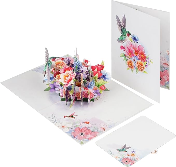Hummingbird Flower Bush 3D Birthday Cards for Women, Mothers Day Cards, 6x8in Pop Up Gift Card for Mom, Wife, Her, Daughter, Sister, Grandma (PQ Hummingbird Flower Bush)