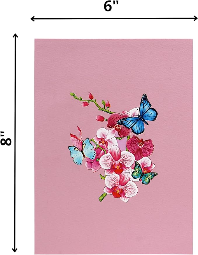 Pink Orchid 3D Birthday Cards for Women, Mothers Day Cards, 6x8in Pop Up Birthday Cards for Mom, Wife, Her, Daughter, Sister, Grandma (PQ Butterflies Pink Orchid).