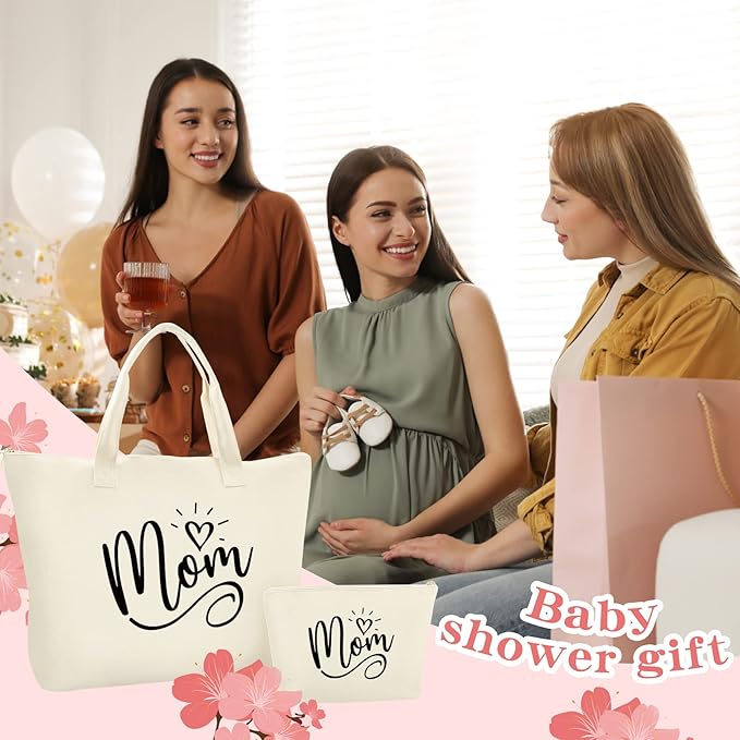 Mothers Day Gifts for Mom-Mom Mommy Canvas Tote Bag with Makeup Bag-Great Gifts for Mom, New Mom,Mom to be on Mothers Day,Birthday