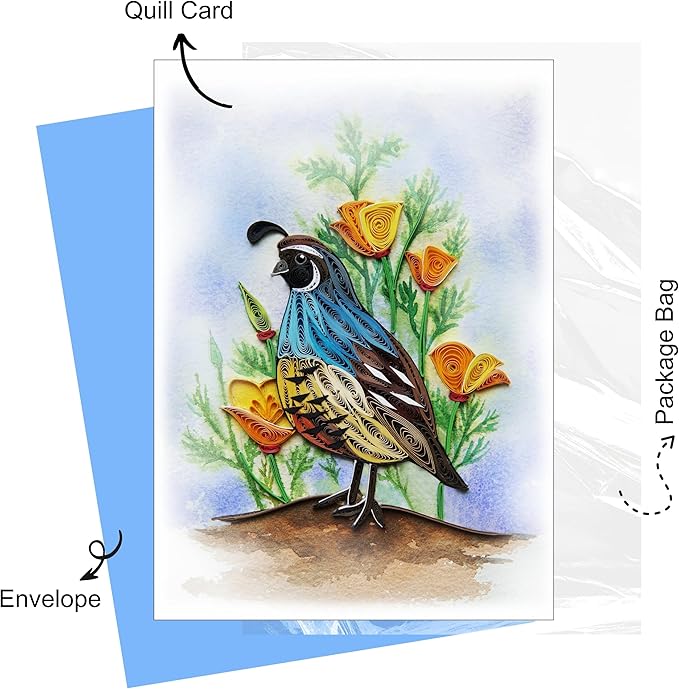Mother's Day Card, Poppy and Quail Greeting Card, Animals Quilled Quilling Birth Month Flower Born in August Birthday, Mothers Day Card for Mom Grandma Daugter Friend (Poppy and Quail)