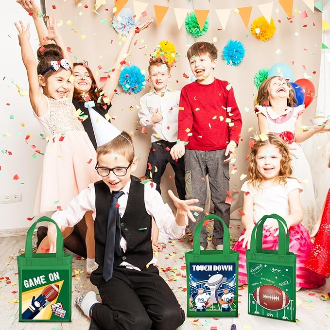 Kajaia 24 Pcs Football Gift Bag Football Party Treat Bags with Handles Reusable Goodie Favor Bag Non Woven Party Favor Birthday Supplies