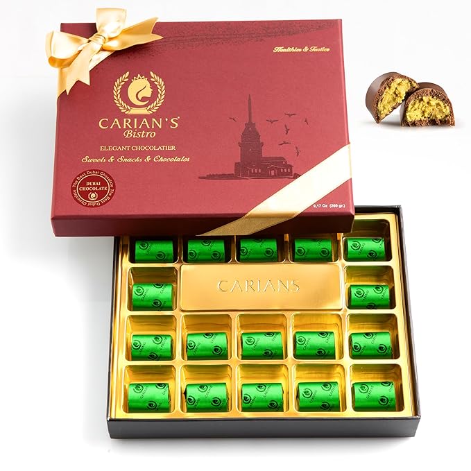 CARIANS Dubai Chocolate Gift Box, Dubai Chocolate Candy with Pistachio and Kataifi, Great for Gift Giving, Anniversary, Valentine's Day 17 Pcs