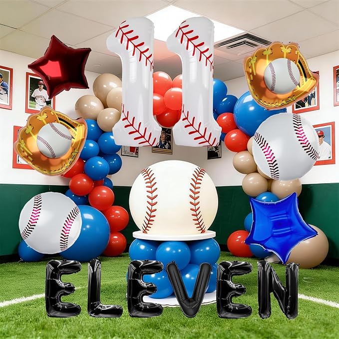 40 Inch Baseball Balloons Set 11th Birthday Party Decorations for Boys, Baseball Number 11 Balloon for Sports Theme Party Supplies