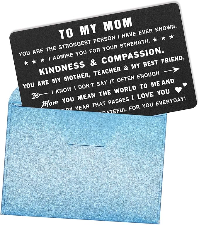 Mothers Day Card for Mom, Appreciation Mom Gifts, Metal Engraved Wallet Card for Mom, You Are The Strongest Person I Have Ever Known