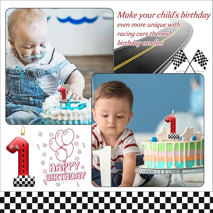 Racing Car Theme Birthday Candle with Checkered Flag Design - Durable Cake Topper for Race Car Party Decorations,Birthday Supplies - Number 1 Candle for Racing Themed Celebrations