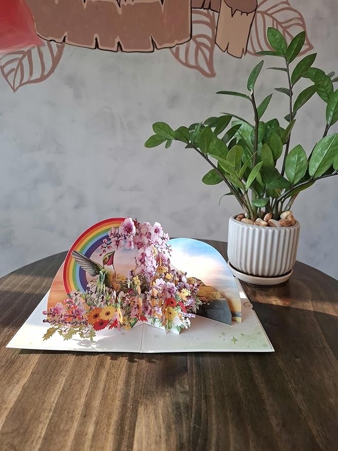 Hummingbird Orchid Card Pop Up, Birthday Card Pop Up 6 x 8 In, 3d Greeting Card For Mom, Wife, Girlfriend, Sister, Ideal Gift For Birthday, Mothers Day, Valentines Day Cards Pop Up With Envelopes
