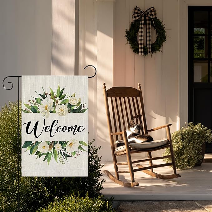 Garden Flags, Welcome Garden Flag, Bee Sunflower Flag Double-Sided Flags for Farmhouse Yard Outdoor-12 x 18inch (Welcome Flower)