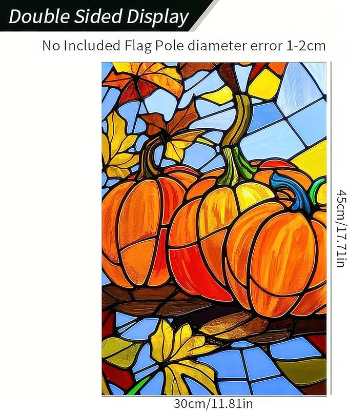 BlissYard Thanksgiving Fall Garden Flag 12x18 Inch Welcome Stained Glass Pumpkin Flag Double Sided Autumn Yard Banner Leaves Harvest for Porch Lawn Patio Seasonal Decor