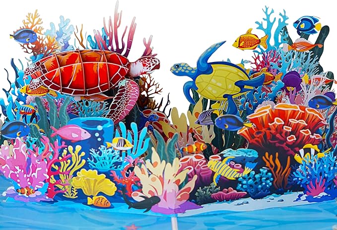 Turtles Pop Up Anniversary Cards, 6x8in Wedding Anniversary Card, Valentines Day Cards, 3D Romantic Gift for Her, Him, Husband, Wife (6x8in Turtles Sea Animals)