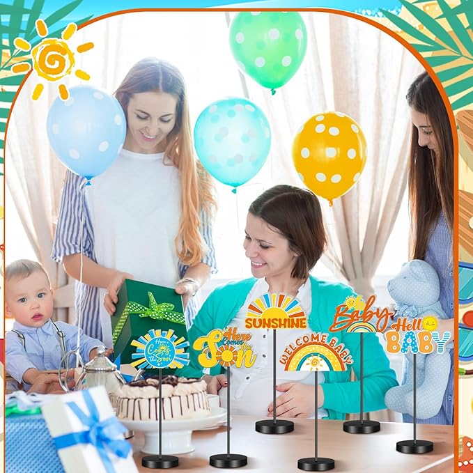6 Pcs Here Comes the Son Baby Shower Table Decor Here Comes the Son Decoration for Table Centerpieces Baby Shower Wooden Standing Signs Tabletop Decor for Home Room Desk Party Supplies