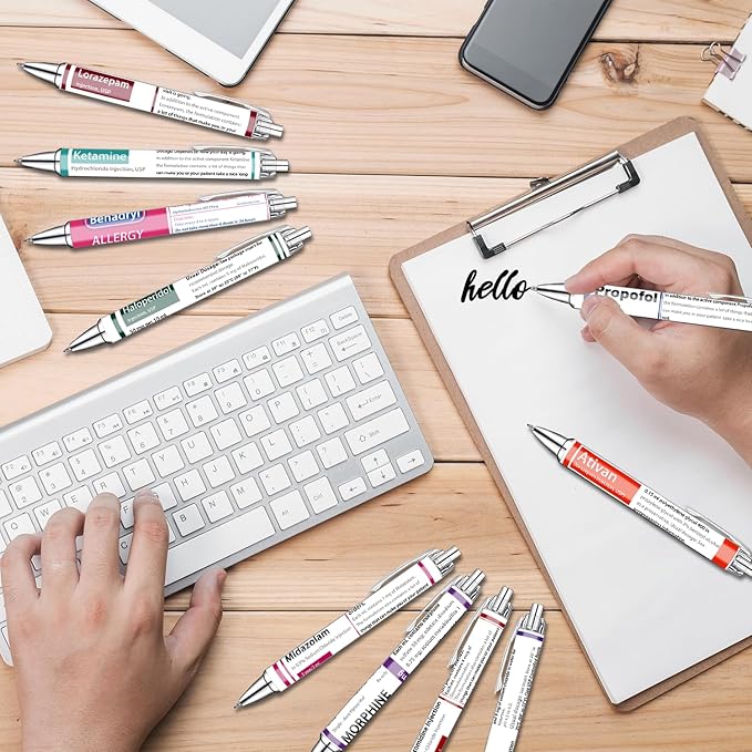 Idealmuzik Pharmacy Pens Set – Fun Medical-Themed Ballpoint Pens for Pharmacists,Nurse,Pharmacy Students,and Healthcare Workers – Smooth Writing Pens for School,Journaling,or Work – 8 Pack