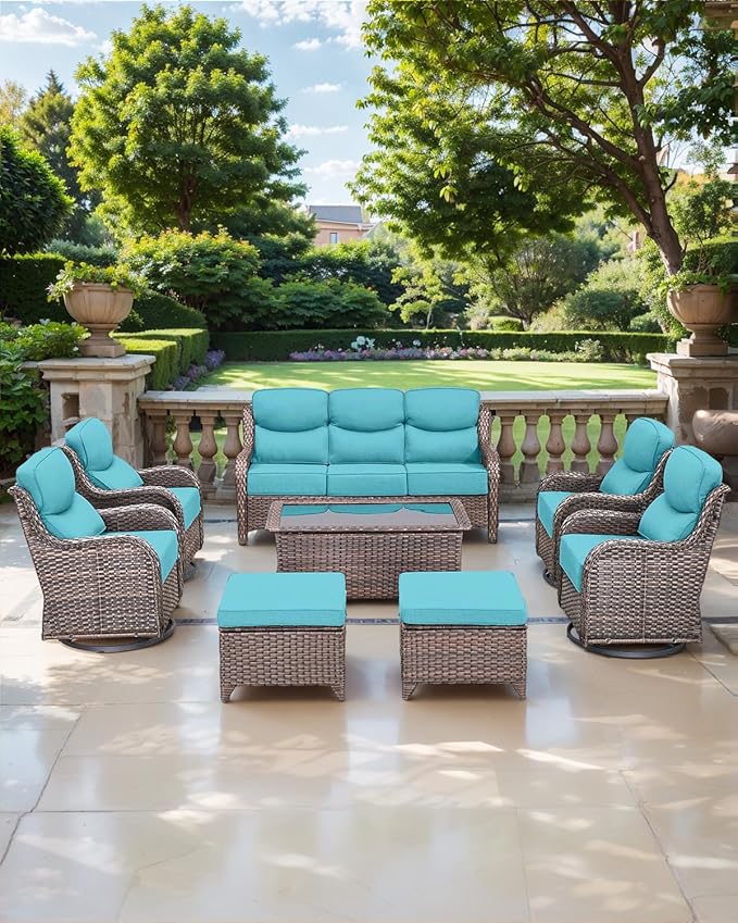Luxury 24x24x6 Inch Smile Patio Dining Chair Cushions Set of 4 - Heavy Duty Water Repellent Outdoor Seat Cushion for Outside Furniture Swivel Chairs Loveseat L-Shape Sofa - Turquoise