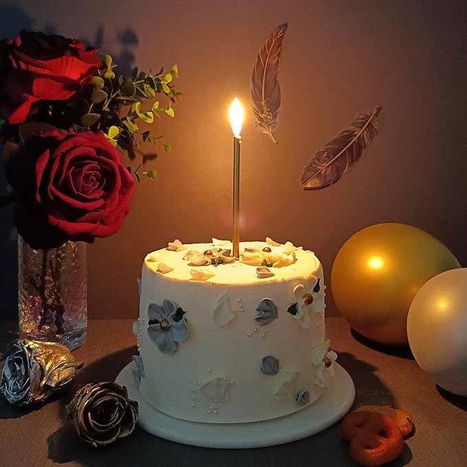 Birthday Candles for Cake Long Thin Cupcake Candles for Birthday, Wedding Party Decorations (24, Gold)