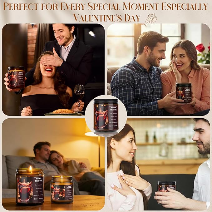 Valentines Day Gifts for Her Him - Mulled Wine Plums Candle 8 Oz - Romantic Anniversary Wedding Birthday Valentines Gifts for Women Men, Girlfriend Boyfriend Gift Ideas