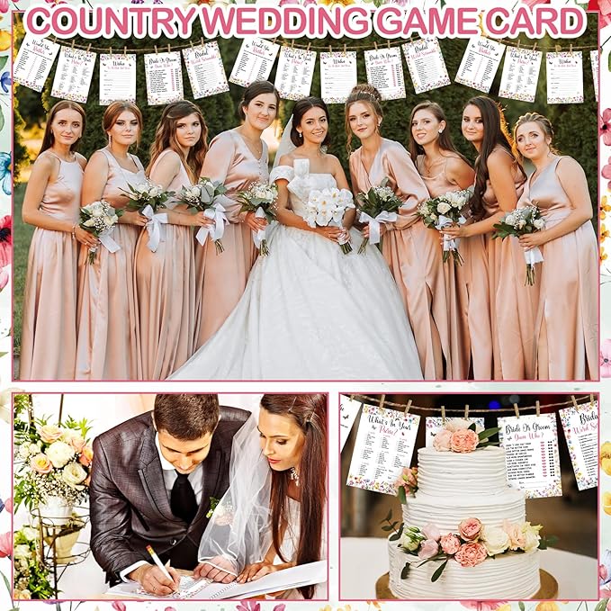 Teling 145 Pieces Bridal Shower Game Bridal Shower Favors Set Wedding Games Cards and Pencils for Bride Groom Bachelorette Party Wedding Party Favor(Wildflower Floral)