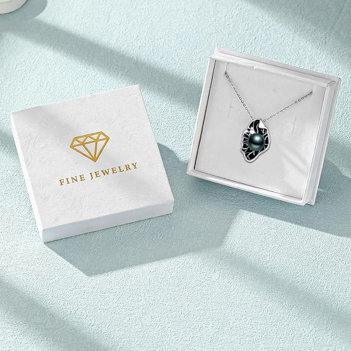 Pearl Necklaces for Women 925 Sterling Silver Tahitian Black Pearl Jewelry for Wife/Mother/Wedding/Birthday/Anniversary/Mothers Day Gifts for Mom/Christmas Day Gifts