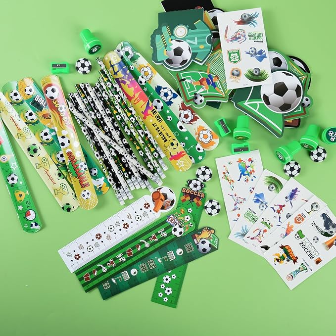 216Pcs Soccer Stationery soccer Theme Gifts Birthday Supplies Team Gift Goodie Bags Stuffer Pencils Rulers Classroom games Rewards School Office Supplies(soccer)