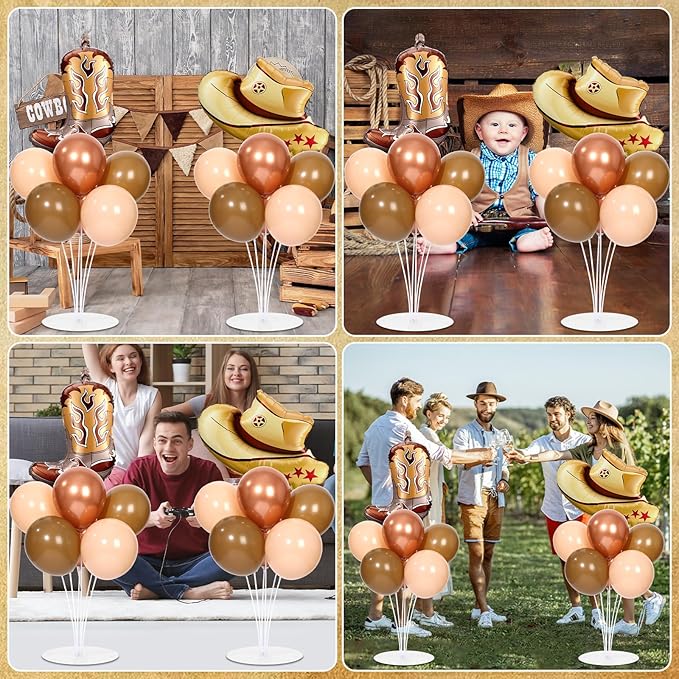 Western Cowboy Party Balloons Stand Kit 2 Sets With 2 Cowgirl Boot Hat Foil Balloons Wild West Balloon Centerpiece for Tables for First Rodeo Party Birthday Baby Shower Western Themed Decorations