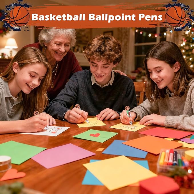 LiYiQ 25 Pcs Basketball Party Favor Multicolor Pen in One Cartoon Cute Fun 4-in-1 Cute Pens Bulk Kawaii Basketball Shape Cool Ballpoint Pens for Kids Fun Gifts