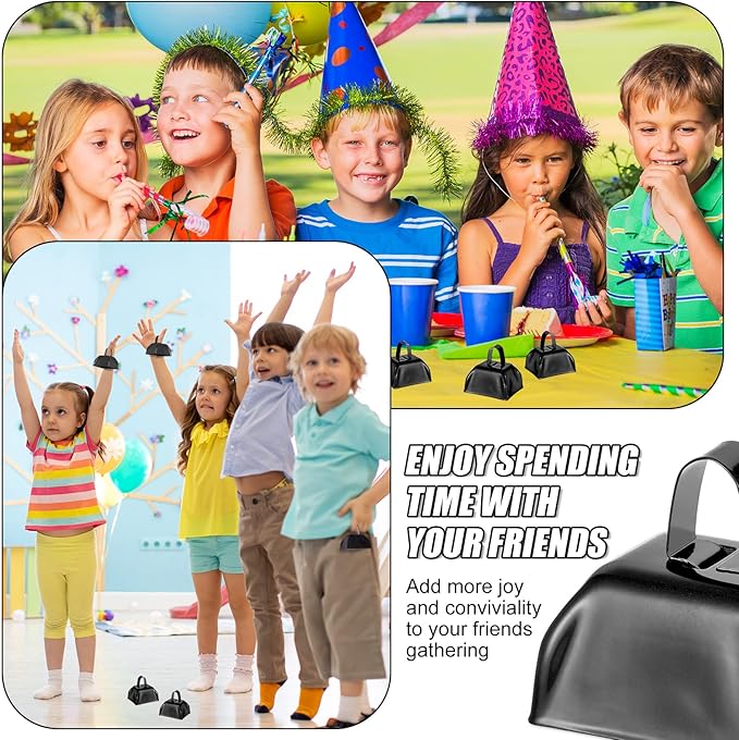 Yeshone 48 Pcs Metal Cowbells with Handles Loud Noise Makers Small Hand Percussion Cowbells for Football Events, Wedding, Graduation Team Cheering(Black)