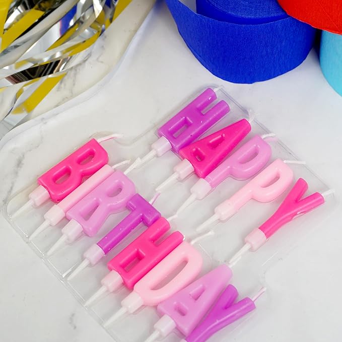 Happy Birthday Letter Candles, Pink & Purple Birthday Candles, Birthday Candle Set for Birthday Cakes, Party Decoration