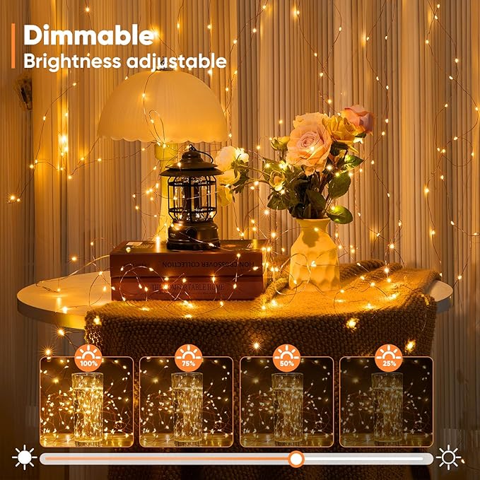 Ariceleo 1 Pack 32.8 Ft. Battery Operated Outdoor String Lights with Remote & Timer, LED Warm White Fairy Lights, Waterproof Twinkle Lights for Bedroom, Dorm, Mason Jar, Wedding, Party, Christmas