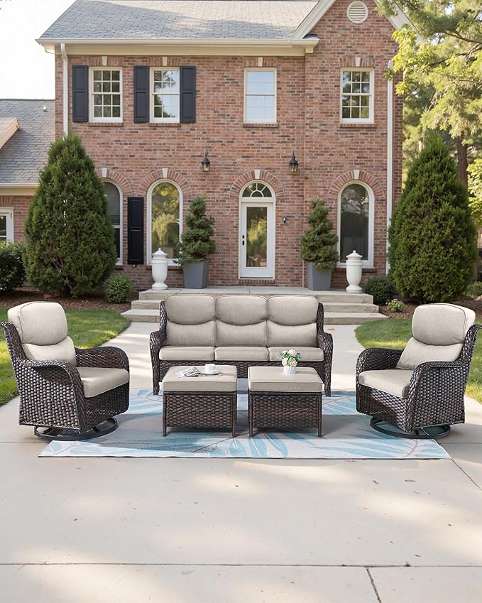 Pop 22x25/22x24 Outdoor Cushions for Patio 5 Piece Set - Set of 5 Water-Resistant Outside Cushion for Rattan Dining Rocking Swivel Chairs Loveseat Couch Sectional Sofa - Beige/Smile