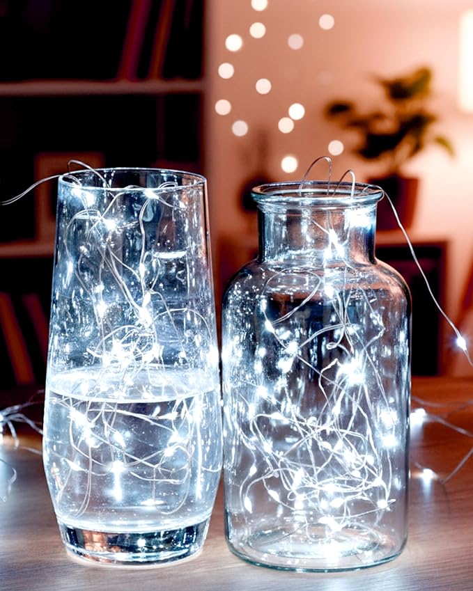 Riakrum 100 Pcs 10ft 30 LEDs Fairy Lights Battery Operated Bulk, White Wedding Waterproof Tiny Small Twinkle LED String Lights for Jar Starry for DIY Birthday Party Favor for Vase Centerpieces