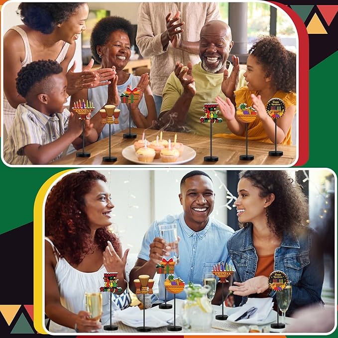6 Pcs Kwanzaa Table Decor Happy Kwanzaa Decoration for Table Centerpieces Wooden Standing Signs Tabletop Decor for Home Office Room Desk Party Supplies