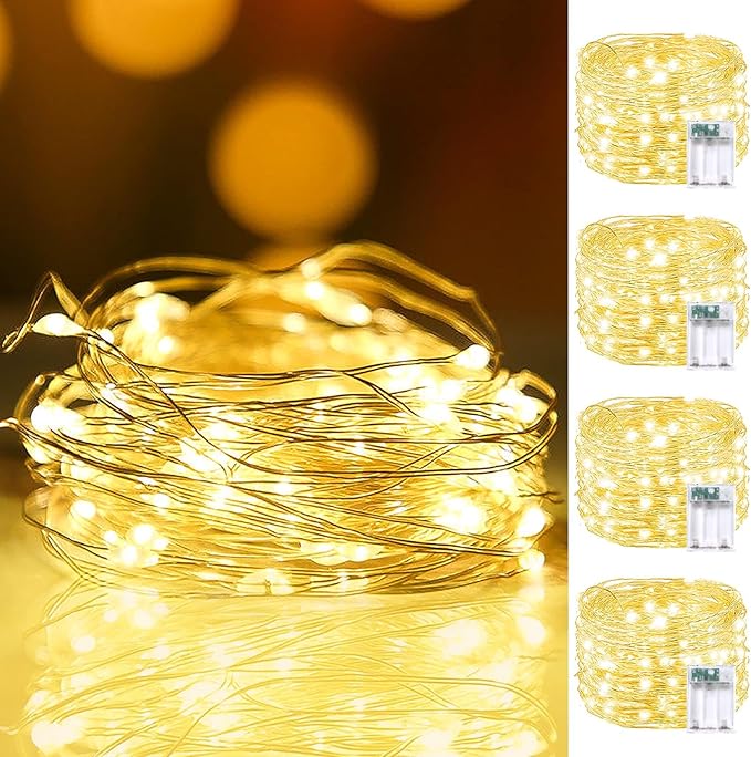 4Pack 80FT 240LED Christmas Fairy Lights Battery Operated with Remote & Timer | 8 Modes Twinkle String Lights Battery Powered Indoor Outdoor Waterproof for Bedroom Wedding Christmas Décor