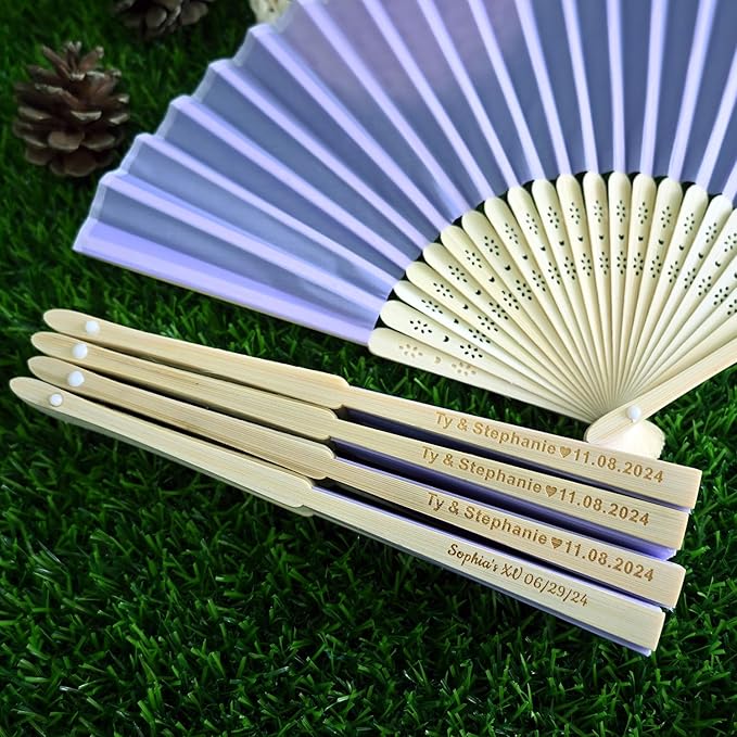 90 Pcs Personalized Purple Wedding Fans for Guests Bulk, Custom Hand Fans Decorative Folding Fans, Wooden Fans Party Favor Birthday Party Supplies Bridal Shower Gifts Baby Shower Favors