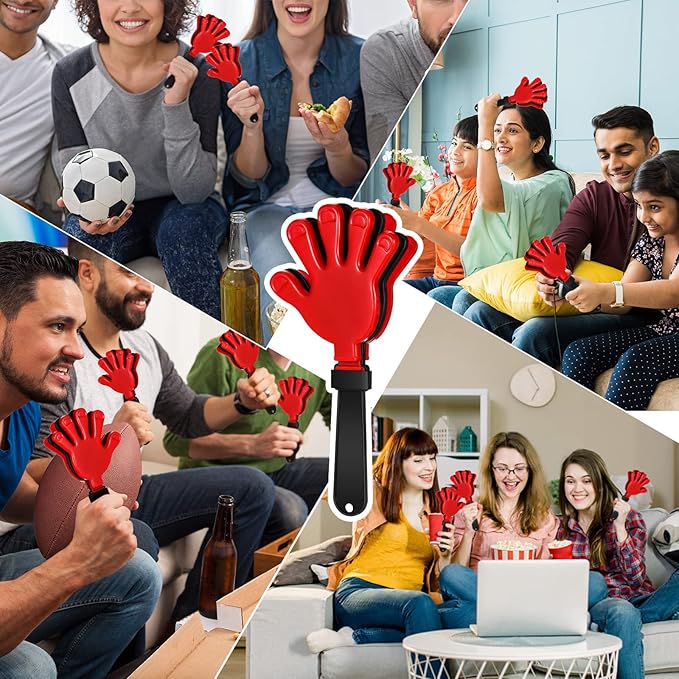 BBTO 30 Pcs Hand Clappers Noisemakers 7.5 Inch Plastic Party Clappers for Fiesta Birthday Party Supplies Carnival Prize Football Sport Accessories Favor(Black, Red)