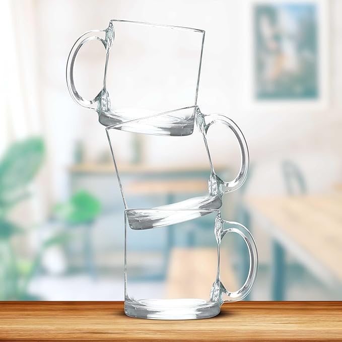 Libbey Clear Glass Coffee Mugs 13 oz. Set of 10, Bulk Pack - Perfect for Coffee, Tea, Espresso, Hot Cocoa, Other Beverages - Clear Bottom