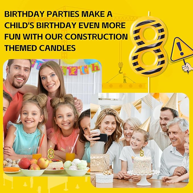 Construction Themed Birthday Candles Number 8 Candle Birthday Party Decoration Cake Topper for Construction Party Decoration Theme Party Supplies (Number 8)