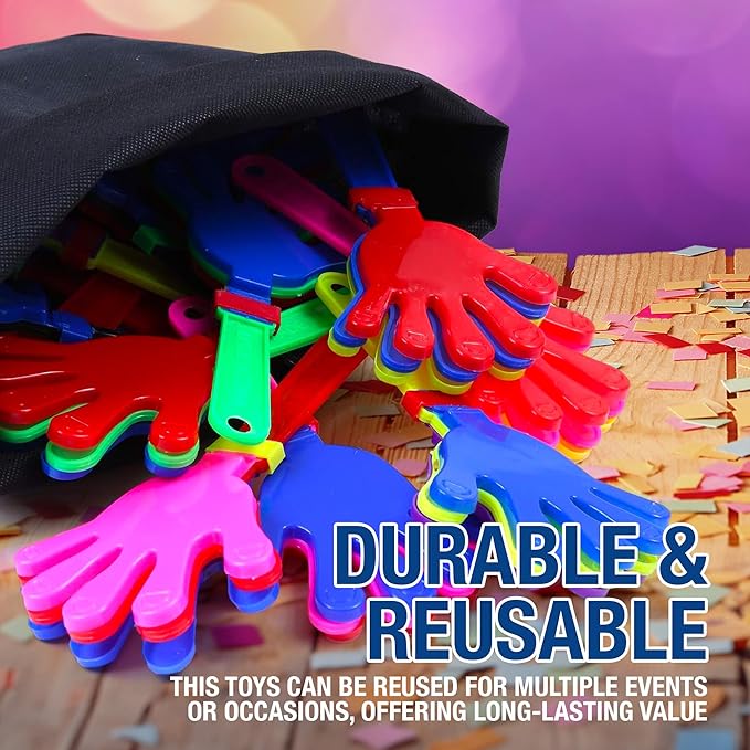 Playbees Colorful Hand Clappers - 12 Pack - 7" Noisemakers for Ultimate Party Fun - Sporting Spectacles, Birthday Extravaganzas, and Graduation Celebrations
