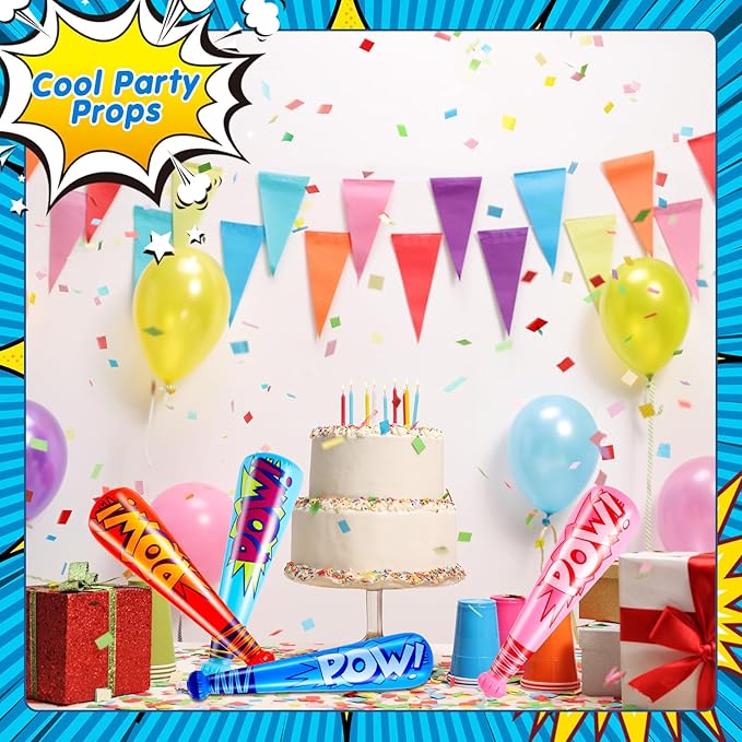 WILLBOND 17 Inch Inflatable Baseball Bat Bulk Baseball Party Favors Decorations, Inflatable Toys Blow up Bat with 1 Pump for Sports Theme Supplies(18 Pcs,Mixed Color)