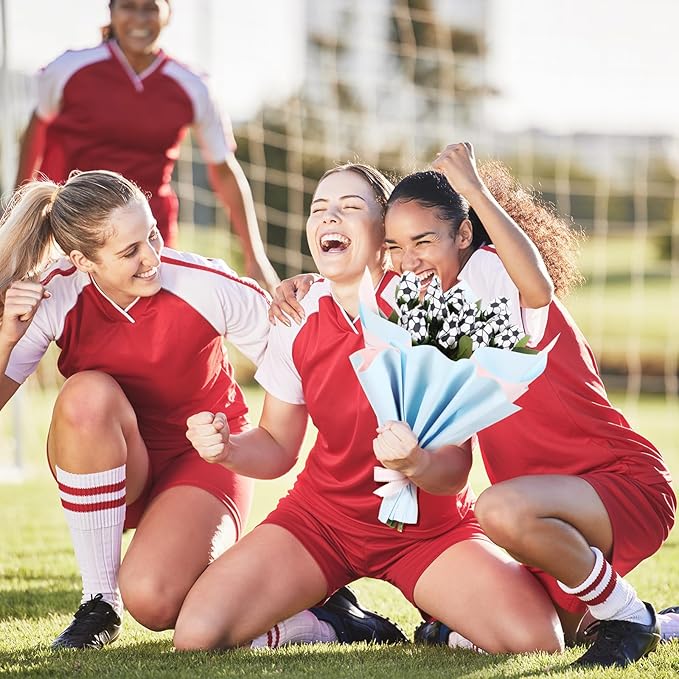 Suhine 6 Pcs Sports Party Favors Cheer Gifts Artificial Football Soccer Basketball Baseball Flowers for Birthday Game Day Tailgate Wedding Party Decorations (Soccer Color,Normal)