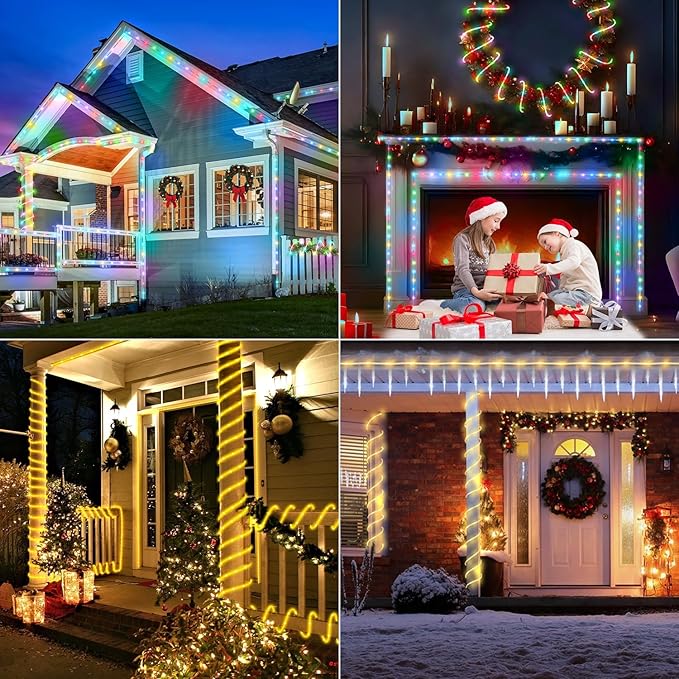StarryEver 100FT 300LED Rope Lights Outdoor String Lights Plug in, Warm White & Color Changing Christmas Lights Outdoor,Waterproof Fairy Lights with Remote for Balcony(Not Connectable)