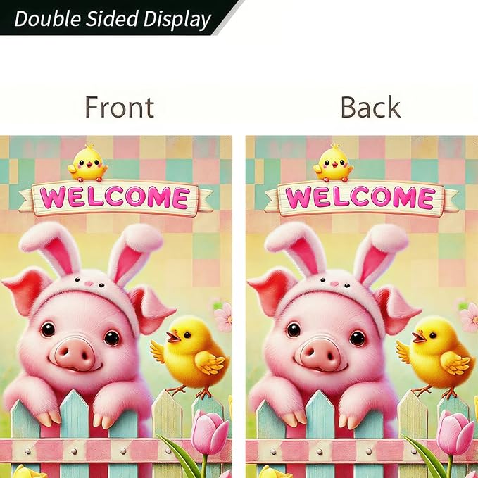 BlissYard Spring Garden Flags 12x18 Double Sided Adorable Piglet and Chick Welcome Garden Decor Banner Spring Decorations Springs Garden Flags For Outside Front Porch Decor Outdoor Decoration