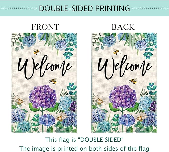 Baccessor Summer Spring Hydrangea House Flag Double Sided 28x40 Inch, Purple Blue Flower Floral Welcome Garden Flag Burlap Vertical Seasonal Farmhouse Yard Outdoor Decoration (Large)