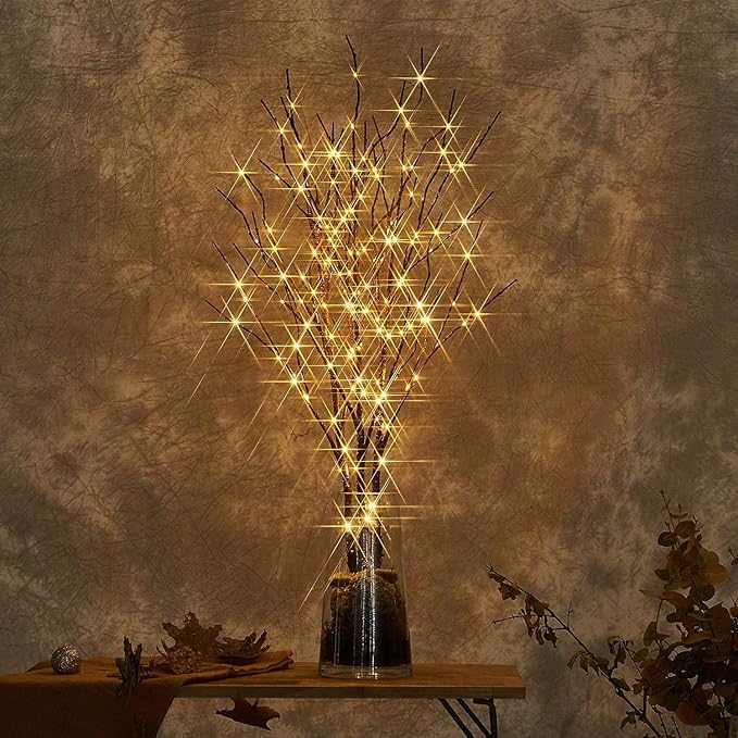 Fudios Lighted Branch Plug in with Timer Willow Branches with Fairy Lights for Vase Twig 32IN 150 LED Outdoor and Indoor Holiday Party Decor