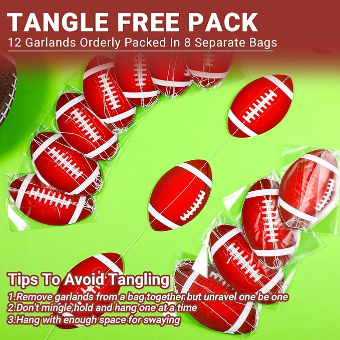 Faccito 8 Pcs Sports Party Banners Sports Theme Party Hanging Decorations Paper Garland for Teens Balls Birthday Baby Shower Home Classroom Supplies Decor(Football)