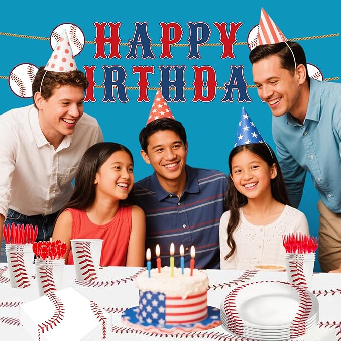 170pcs Baseball Themed Birthday Party Supplies Including Banner,Dinner Plates,Napkins,Forks Disposable Paper Tableware Set Baseball Party Decorations for Kids Serve 24 Guests