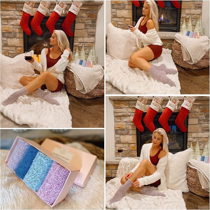 SISOSOCK Fuzzy Cozy Warm Socks for Women-Winter Home Thick Wool Soft Sleeping Socks-Perfect Gifts for Women