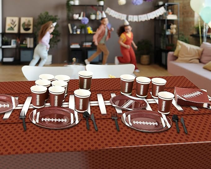 Oudain 6 Pcs Football Party Tablecloth 54 x 108 Inch Football Rectangle Table Cloth Disposable Plastic Sport Table Cover Rugby Ball Tablecloth for Birthday Theme Party Decorations Game Day Party Favor