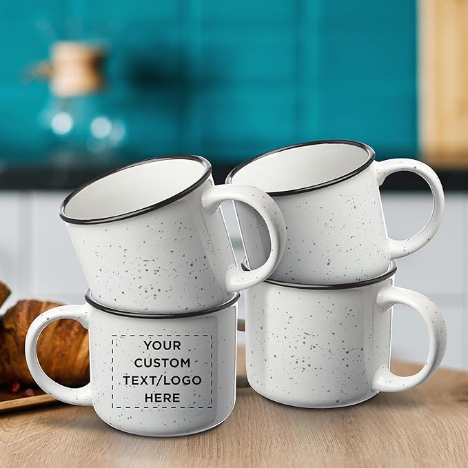 DISCOUNT PROMOS Custom Ceramic Campfire Coffee Mugs 13 oz. Set of 50, Personalized Bulk Pack - Perfect for Tea, Espresso, Cappuccino, Hot Cocoa - White